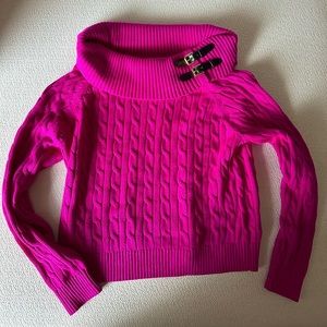 Ralph Lauren. NWT. Pink wide cowl neck sweater, leather buckle detail, Sz XL